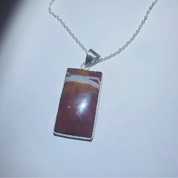 New Artisan Handmade Natural Mookaite 925 Sterling Silver Rectangular Necklace - Picture 14 of 16